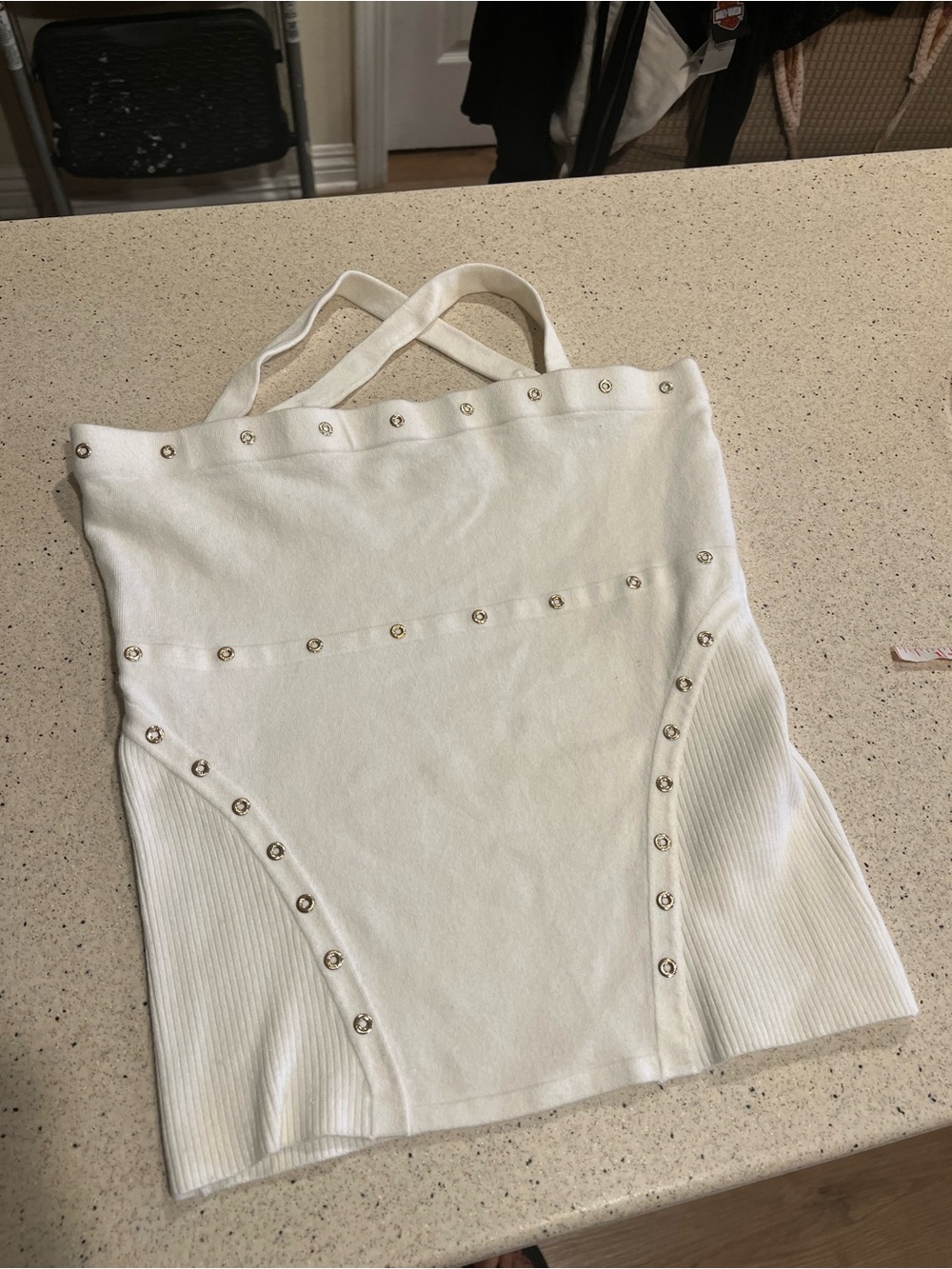 Cache White Stud-Trim Knit Tank